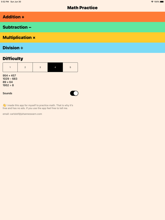 Math Practice by Wärn iPad screenshot 5 - Education app