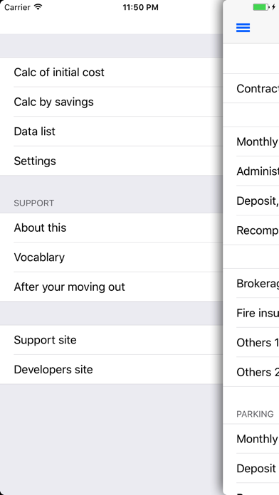 Rental initial cost calculator Screenshot