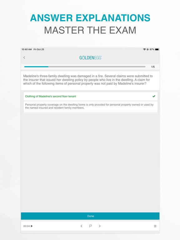 Property And Casualty Test iPad screenshot 3 - Education app