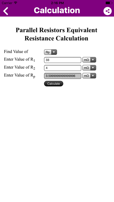 Electronics Engineering Calc Screenshot