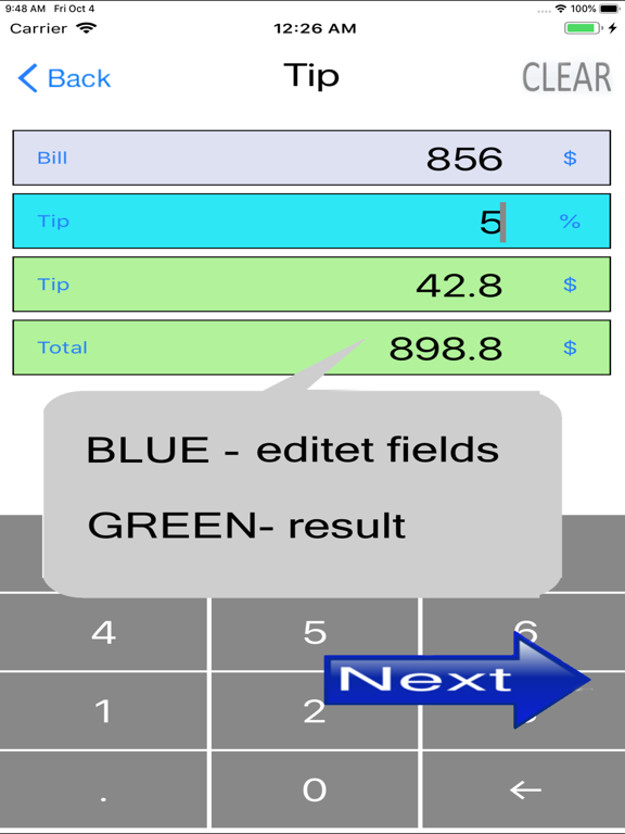 Simple percentage calculator iPad screenshot