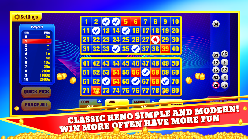 Keno Games Club board mid draw