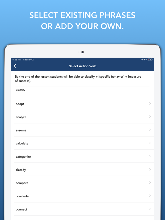 Learning Objective Creator iPad screenshot