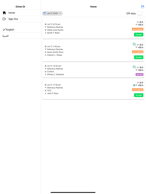 Shukah Driver iPad screenshot 1 - Food & Drink app
