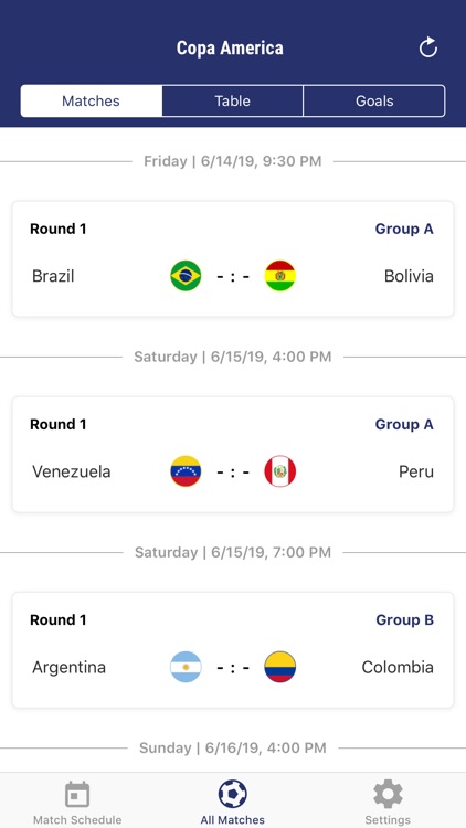 Copa America App 2019 Scores