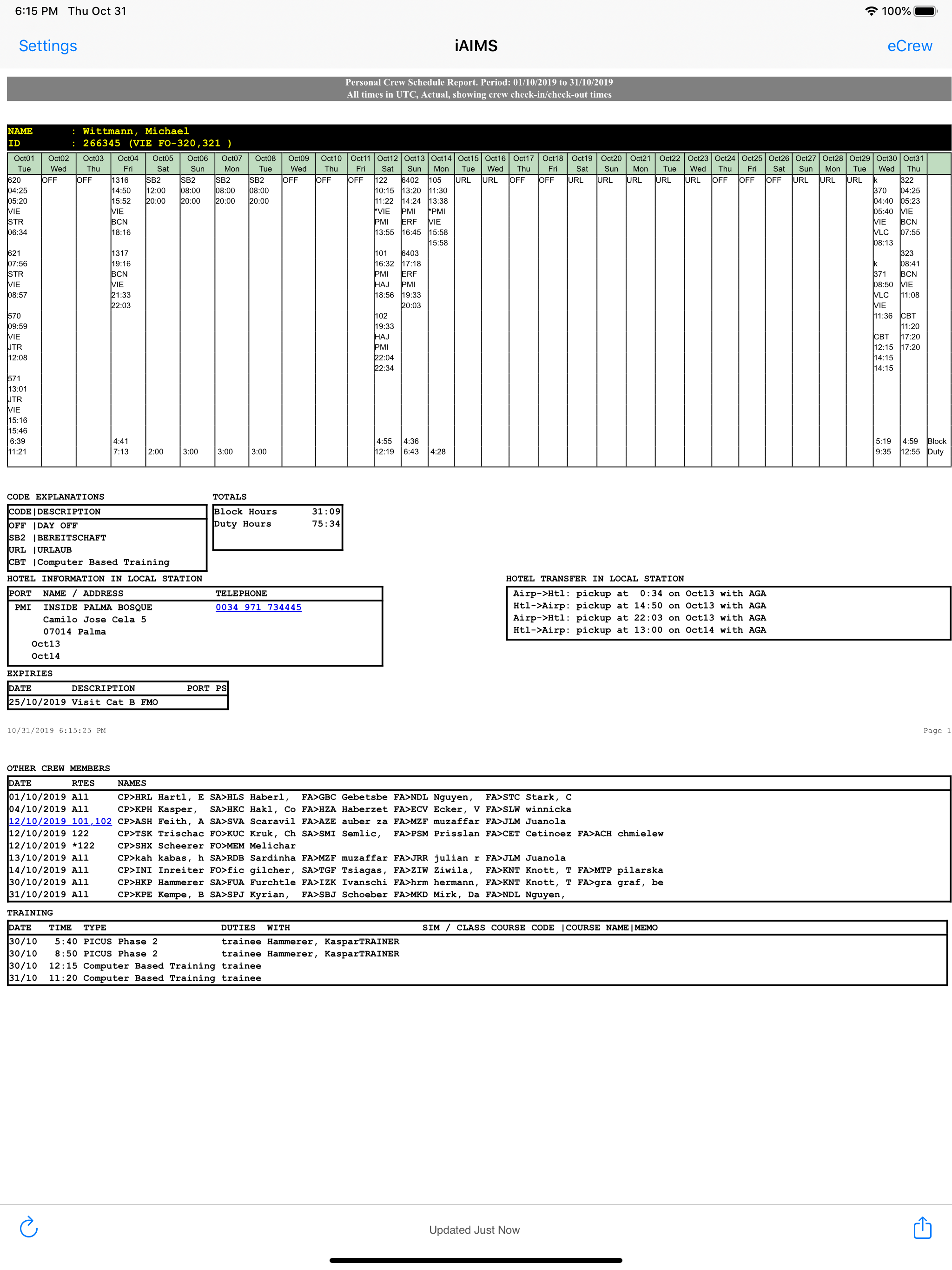 iAIMS Crew Roster Viewer