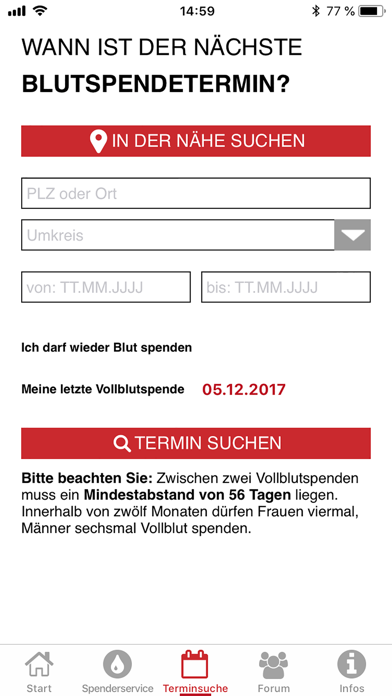 Blutspende Screenshot