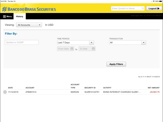 Banco Do Brasil Securities LLC iPad screenshot