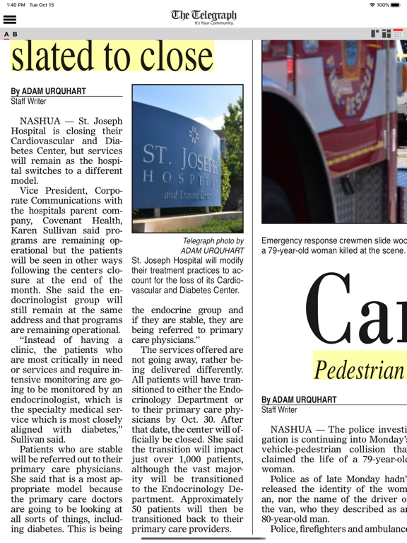 Nashua Telegraph iPad screenshot