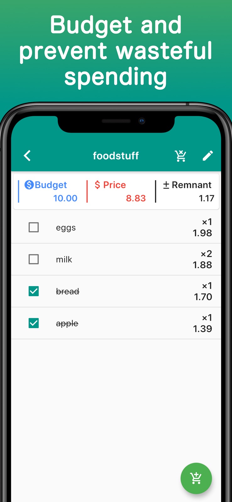 Shopping List Budget Planner iphone screenshot 1