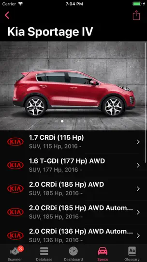 Capture d'écran de KIA OBD App sur iPhone 10