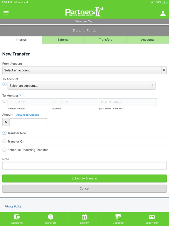 Partners 1st FCU Mobile iPad screenshot 4 - Finance app
