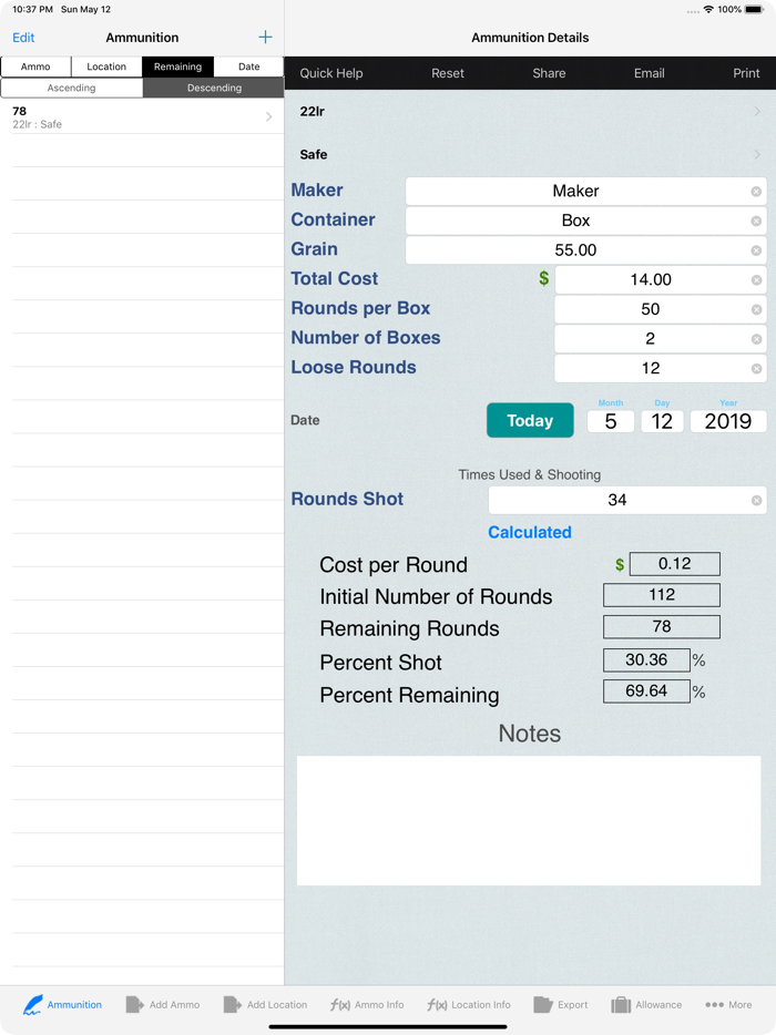 Ammo InventoryPrice per Round