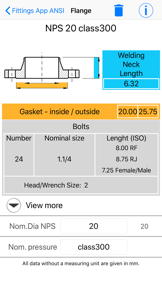 Fittings App ANSI screenshot