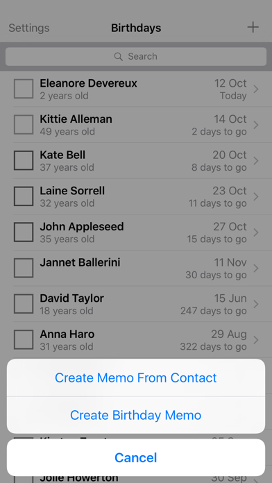 Birthday Memo Screenshot