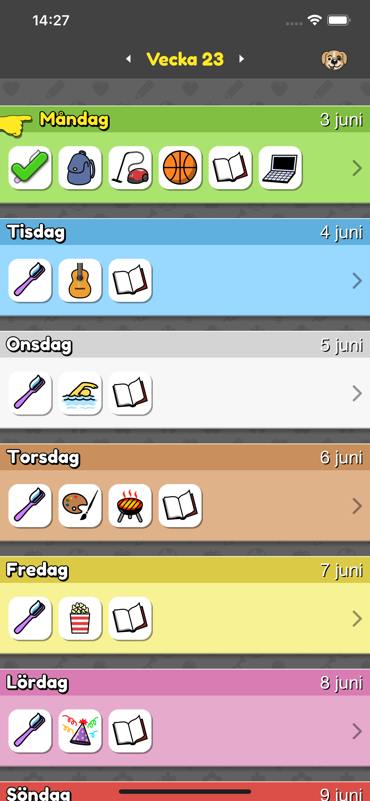 Veckoschema med bildstöd