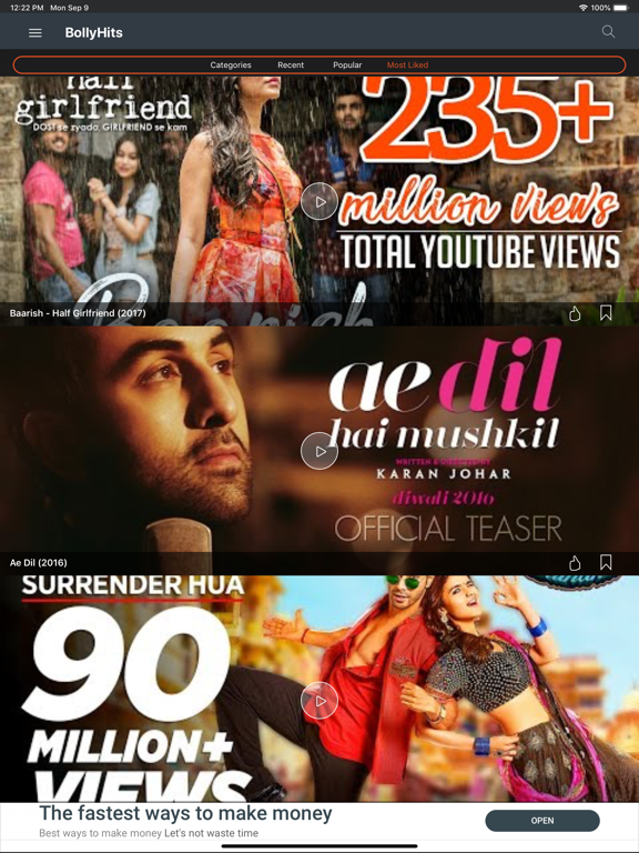 BollyHits: Hindi Videos 2022 iPad screenshot 4 - Entertainment app