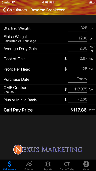 Nexus Cattle Calculator Screenshot