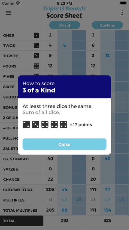 Triple 13 Rounds Score Sheet