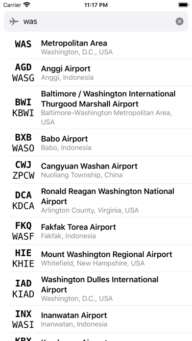 Airport Codes Screenshot