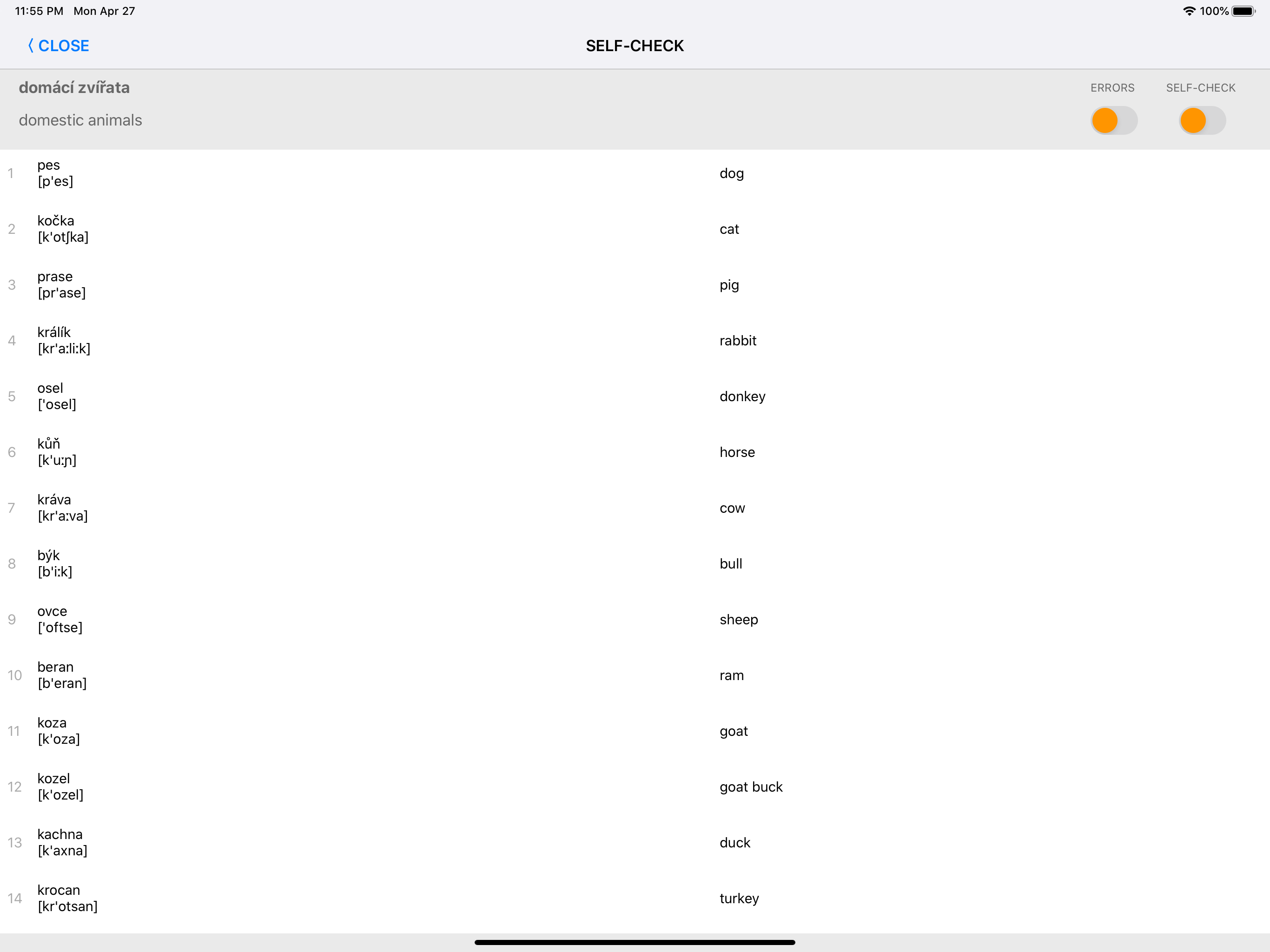 Learn Czech words with ST
