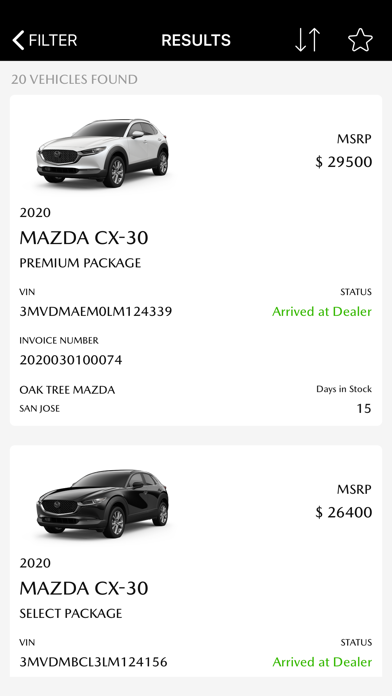 Mazda Mobile Inventory Search Screenshot