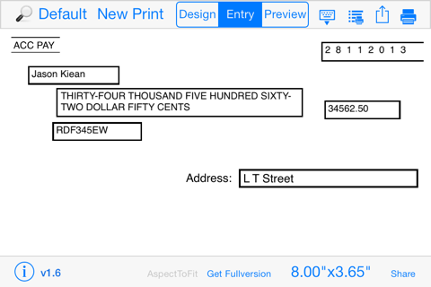 Print Cheque - náhled