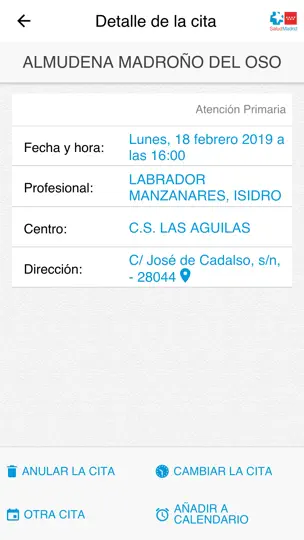 Captura de pantalla de Cita Sanitaria Madrid en iPhone 4