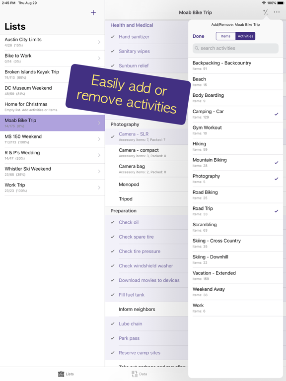 PackCheck Packing List iPad screenshot 6 - Travel app
