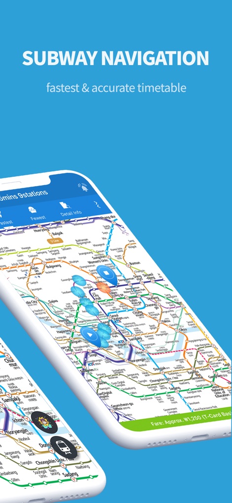 Subway Korea - This tool facilitates efficient journey planning through interactive station pins and 'Fastest' or 'Newest' route optimization options.