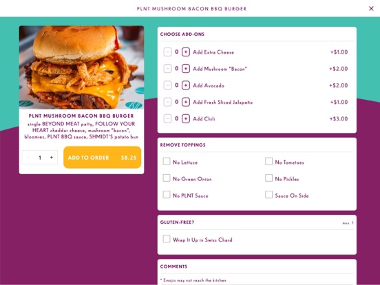 PLNT BURGER iPad screenshot 4 - Food & Drink app