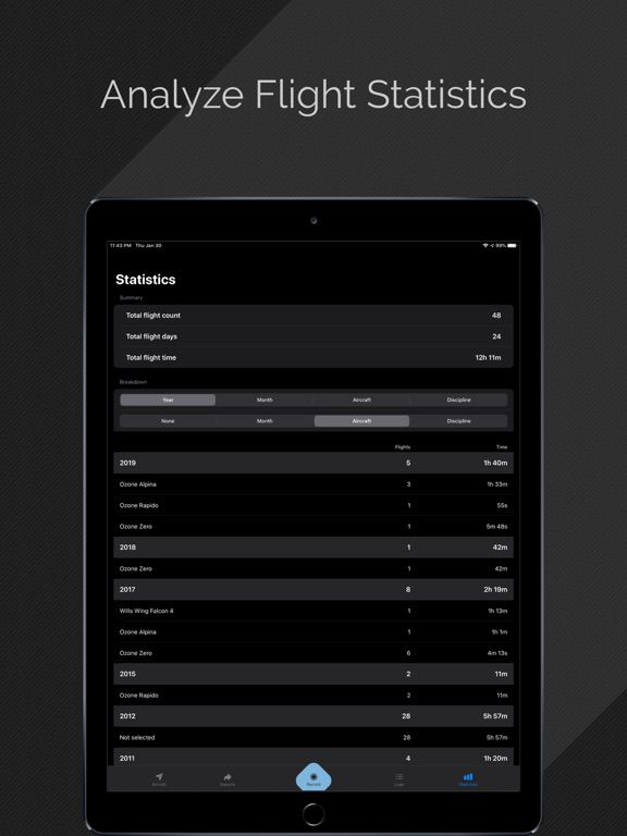 AirLogger iPad screenshot 7 - Sports app