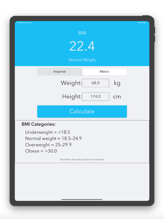 BMI Calculator - Fast & Simple iPad screenshot 4 - Health & Fitness app