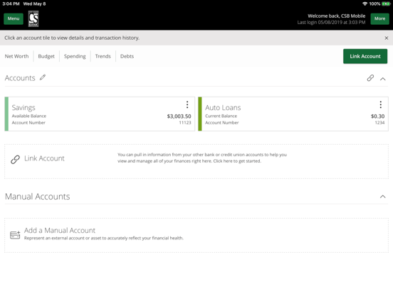 City State Bank Mobile Banking iPad screenshot 2 - Finance app