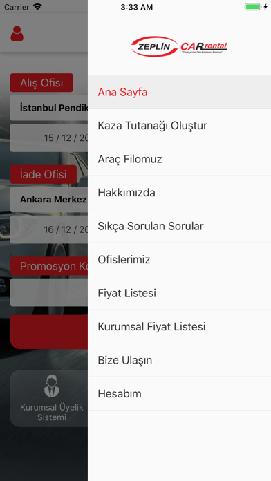 Zeplin Car Rent A Car Screenshot