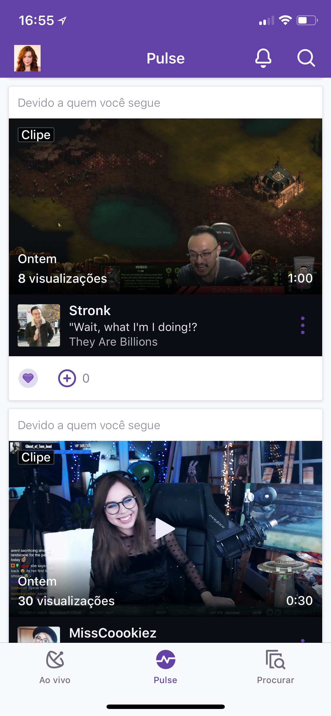 Screenshot do app Twitch