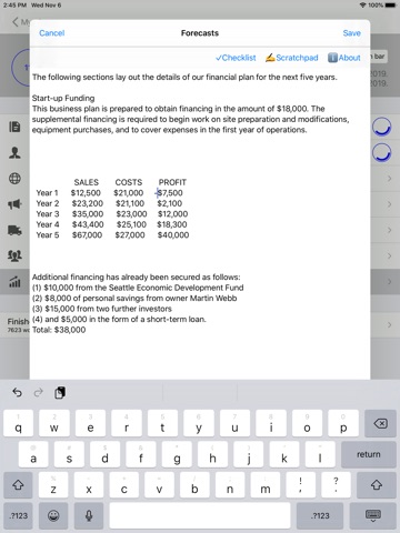 Business Plan iPad screenshot