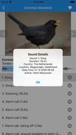 Capture d'écran de BirdSounds Europe sur iPhone 2