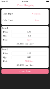 Unit Price Shopping screenshot