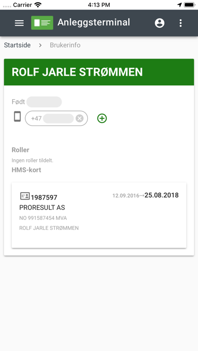 Anleggsterminal Screenshot