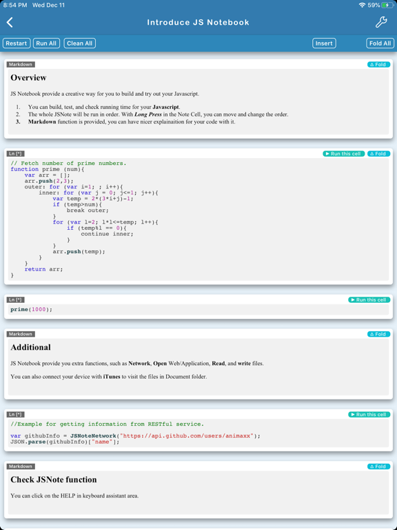 JS.Notebook iPad screenshot