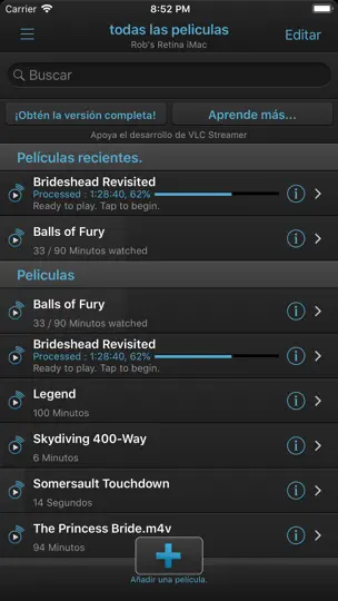 Captura de pantalla de VLC Streamer en iPhone 1