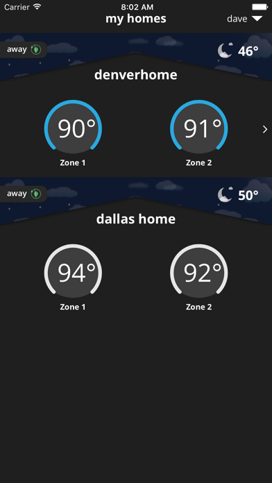 Comfort Sync® Thermostat Screenshot