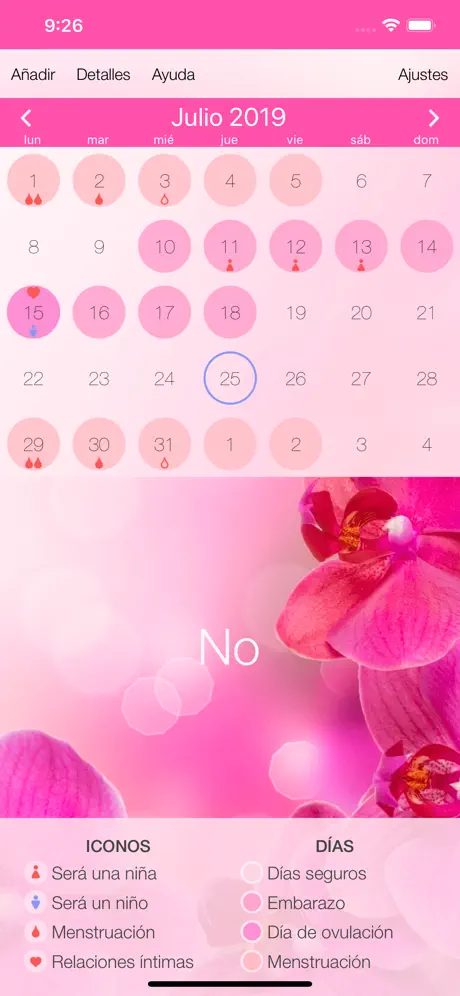 Calendario ciclo menstrual