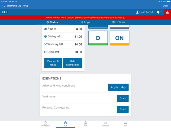 Transflo HOS iPad screenshot