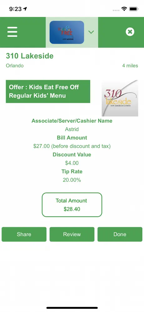 Kids Eat Free Card