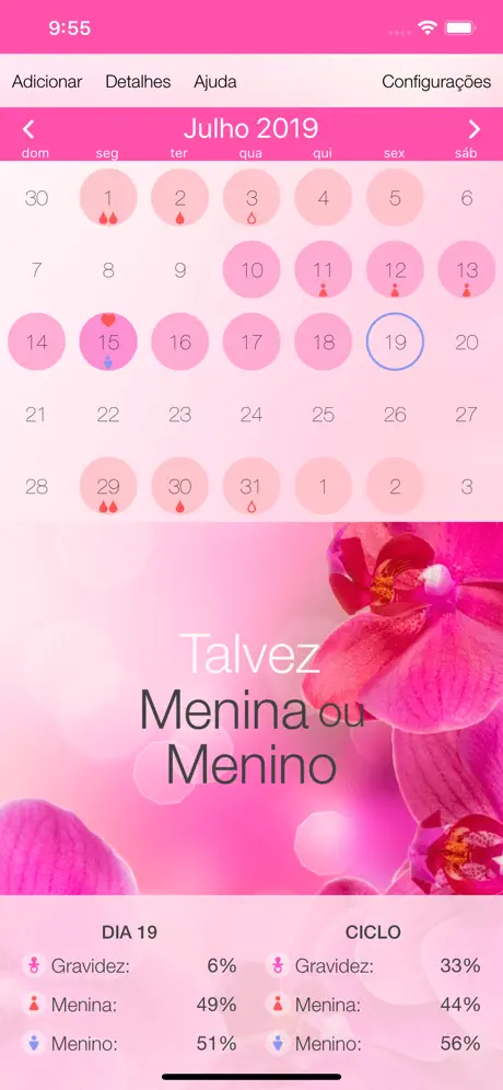 Calendário ciclo menstrual.