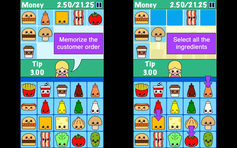 burger memory game iphone screenshot 1