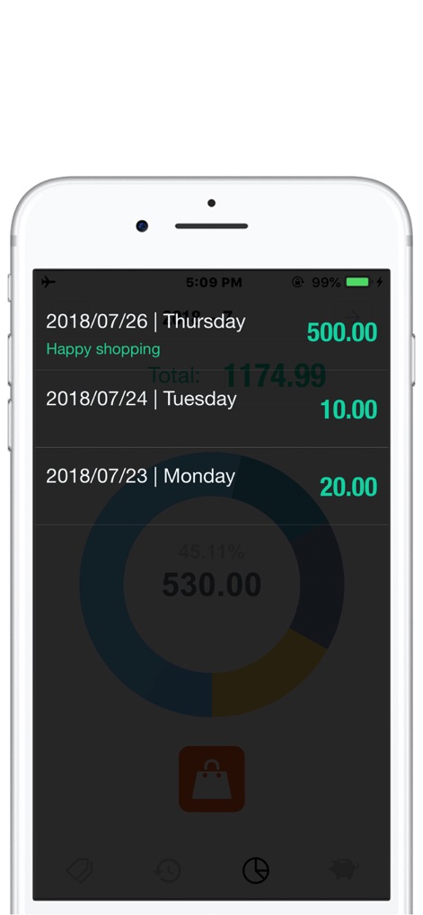 NextCost-Money Flow,My Savings - nextcost-expense-history-ios