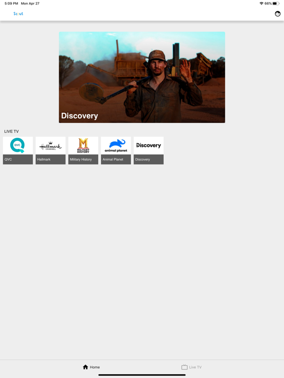 Scout.TV iPad screenshot 1 - Entertainment app